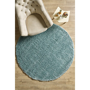 Modern Desenli Salon Halısı Peluş Halı Yıkanabilir Post Halı Mavi Halı Kaymaz Taban Halı Oval Halı 80x80 cm