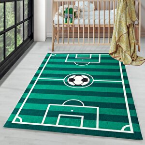 Çocuk Bebek Genç Odası Eğitici Oyun Halısı Futbol Sahası Temalı Yeşil Halı Kaymaz Taban Yıkanabilir 80x50 cm