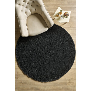 Modern Desenli Salon Halısı Peluş Halı Yıkanabilir Post Halı Antrasit Halı Kaymaz Taban Halı Oval 160x160 cm