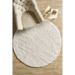 Modern Desenli Salon Halısı Peluş Halı Yıkanabilir Post Halı Beyaz Halı Kaymaz Taban Halı Oval Halı 120x120 cm