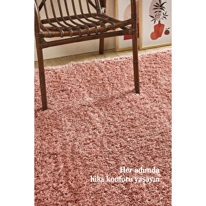 Modern Desenli Salon Halısı Peluş Halı Yıkanabilir Post Halı Pembe Halı Kaymaz Taban Halı 140x200 cm