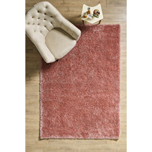 Modern Desenli Salon Halısı Peluş Halı Yıkanabilir Post Halı Pembe Halı Kaymaz Taban Halı 280x370 cm