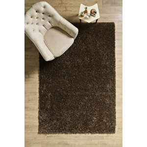 Modern Desenli Salon Halısı Peluş Halı Yıkanabilir Post Halı Kahverengi Halı Kaymaz Taban Halı 120x170 cm