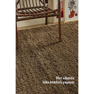 Modern Desenli Salon Halısı Peluş Halı Yıkanabilir Post Halı Kahverengi Halı Kaymaz Taban Halı 120x170 cm