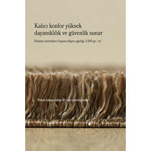 Modern Desenli Salon Halısı Peluş Halı Yıkanabilir Post Halı Kahverengi Halı Kaymaz Taban Halı