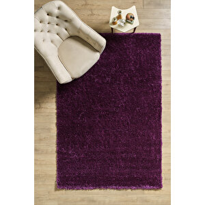 Modern Desenli Salon Halısı Peluş Halı Yıkanabilir Post Halı Mor Halı Kaymaz Taban Halı 140x200 cm