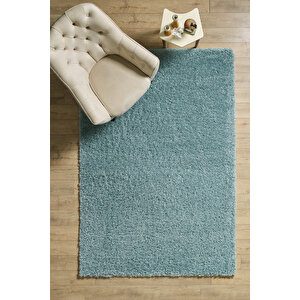 Modern Desenli Salon Halısı Peluş Halı Yıkanabilir Post Halı Mavi Halı Kaymaz Taban Halı 280x370 cm