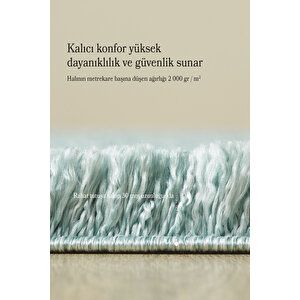 Modern Desenli Salon Halısı Peluş Halı Yıkanabilir Post Halı Mavi Halı Kaymaz Taban Halı