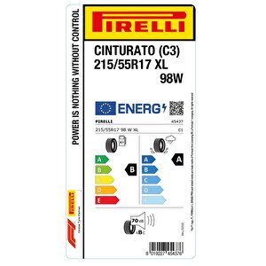 215/55r17 98w Xl Cinturato (c3) Oto Yaz Lastiği (üretim: 2025)