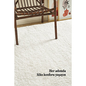 Modern Desenli Salon Halısı Peluş Halı Yıkanabilir Post Halı Beyaz Halı Kaymaz Taban Halı 100x200 cm