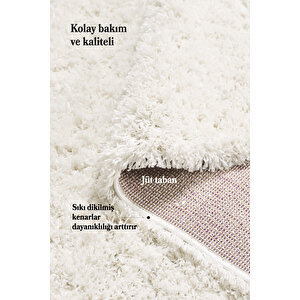 Modern Desenli Salon Halısı Peluş Halı Yıkanabilir Post Halı Beyaz Halı Kaymaz Taban Halı
