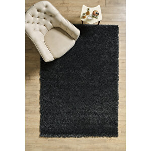 Modern Desenli Salon Halısı Peluş Halı Yıkanabilir Post Halı Antrasit Halı Kaymaz Taban Halı 100x200 cm