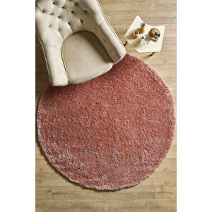 Modern Desenli Salon Halısı Peluş Halı Yıkanabilir Post Halı Pembe Halı Kaymaz Taban Halı Oval Halı 120x120 cm