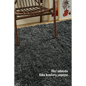 Modern Desenli Salon Halısı Peluş Halı Yıkanabilir Post Halı Antrasit Halı Kaymaz Taban Halı 120x170 cm