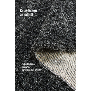 Modern Desenli Salon Halısı Peluş Halı Yıkanabilir Post Halı Antrasit Halı Kaymaz Taban Halı