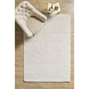 Modern Desenli Salon Halısı Peluş Halı Yıkanabilir Post Halı Beyaz Halı Kaymaz Taban Halı 200x290 cm