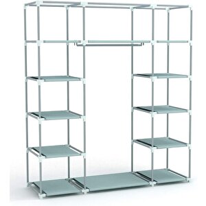 Çift Yandan Raflı Askılı Metal Profilli Kumaş Bez Dolap, Geniş Portatif Gardırop - İstanbul Desen