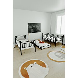 Tokyo Yavrulu Genç Çocuk Yatak Odasi Metal Ranza Ve Karyola 90 X 200 Cm - Si̇yah
