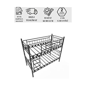Tokyo Yavrulu Genç Çocuk Yatak Odasi Metal Ranza Ve Karyola 90 X 190 Cm - Si̇yah