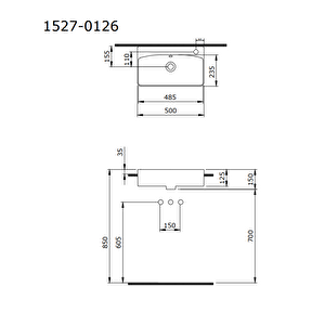 Milano Yarım Tezgah 56x41 Cm Soldan Batarya Delikli Beyaz 1527-001-0199