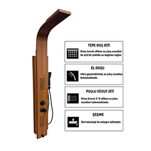 Victoria Aqua Kuğu Premium Teak Ağacı Desenli Masajlı Duş Paneli