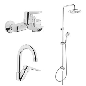 Solid S Banyo Bataryası + Kuğu Lavabo Bataryası + 3c Duş Sistemi