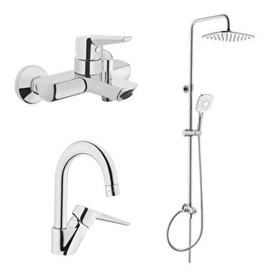 Solid S Banyo Bataryası + Kuğu Lavabo Bataryası + 3s Duş Sistemi