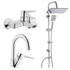 Solid S Banyo Bataryası + Kuğu Lavabo Bataryası + Duxxa Mirage Duş Sistemi