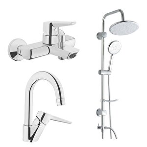 Solid S Banyo Bataryası + Kuğu Lavabo Bataryası + Duxxa Bolero Duş Sistemi