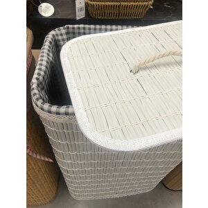 Rattan Katlanabilir Dikdörtgen Çamaşır Sepeti -beyaz