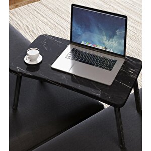 Reyo Renkli Laptop Sehpası Katlanabilir Yatak Koltuk Üstü Kahvaltı Sehpası Siyah Mermer