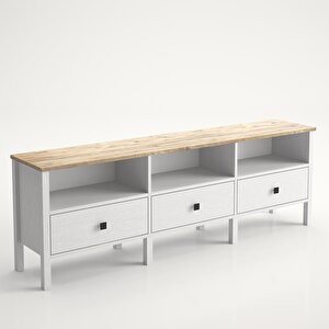 Venezia 3 Çekmece 3 Bölmeli Ahşap Ayaklı Tv 180 Cm Tv Ünitesi - Minifiksli - Atlantik Çam / Wood Beyaz