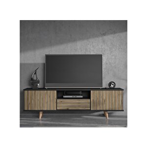 Nova  Zebra Kapak 180 Cm 2 Kapak 2 Çekmeceli Premium Tv Ünitesi - Minifiks - Wood Siyah / Atlantik Çam