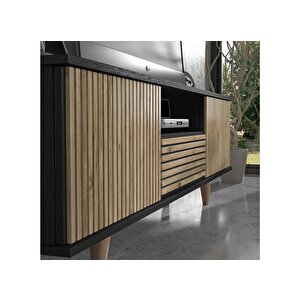 Nova  Zebra Kapak 180 Cm 2 Kapak 2 Çekmeceli Premium Tv Ünitesi - Minifiks - Wood Siyah / Atlantik Çam