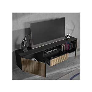 Nova  Zebra Kapak 180 Cm 2 Kapak 2 Çekmeceli Premium Tv Ünitesi - Minifiks - Wood Siyah / Atlantik Çam