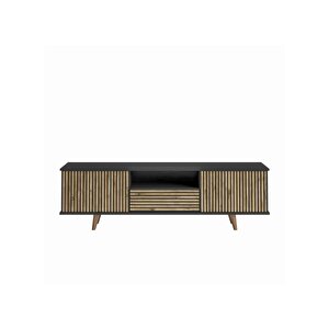 Nova  Zebra Kapak 180 Cm 2 Kapak 2 Çekmeceli Premium Tv Ünitesi - Minifiks - Wood Siyah / Atlantik Çam