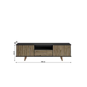 Nova  Zebra Kapak 180 Cm 2 Kapak 2 Çekmeceli Premium Tv Ünitesi - Minifiks - Wood Siyah / Atlantik Çam