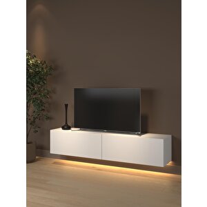 Rami Duvara Monte Led Işıklı, Dolaplı Tv Ünitesi - Tv Sehpası - Minifiksli - Beyaz