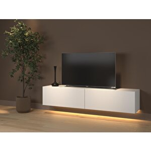 Rami Duvara Monte Led Işıklı, Dolaplı Tv Ünitesi - Tv Sehpası - Minifiksli - Beyaz