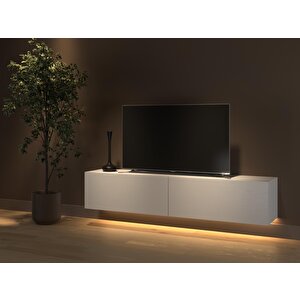 Rami Duvara Monte Led Işıklı, Dolaplı Tv Ünitesi - Tv Sehpası - Minifiksli - Beyaz