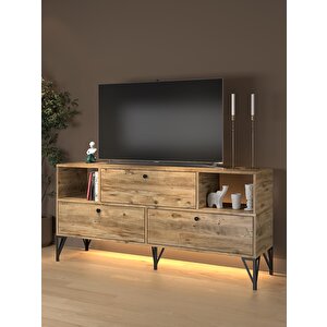 Mila Led Işıklı Dolaplı Minifiksli 160 Cm Konsol - Tv Ünitesi - Tv Sehpası - Atlantik Çam