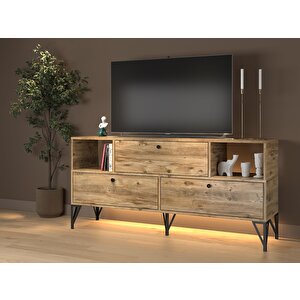 Mila Led Işıklı Dolaplı Minifiksli 160 Cm Konsol - Tv Ünitesi - Tv Sehpası - Atlantik Çam