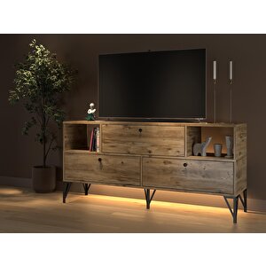 Mila Led Işıklı Dolaplı Minifiksli 160 Cm Konsol - Tv Ünitesi - Tv Sehpası - Atlantik Çam