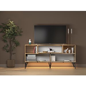 Mila Led Işıklı Dolaplı Minifiksli 160 Cm Konsol - Tv Ünitesi - Tv Sehpası - Atlantik Çam