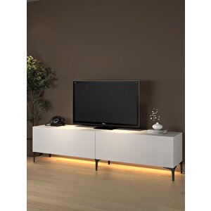 Napoli 200 Cm Led Işıklı Geniş Dolaplı Minifiksli Tv Ünitesi - Tv Sehpası - Beyaz