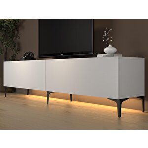 Napoli 200 Cm Led Işıklı Geniş Dolaplı Minifiksli Tv Ünitesi - Tv Sehpası - Beyaz