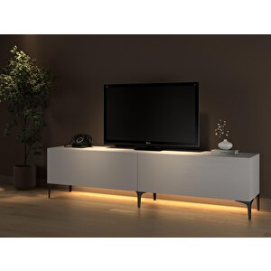 Napoli 200 Cm Led Işıklı Geniş Dolaplı Minifiksli Tv Ünitesi - Tv Sehpası - Beyaz