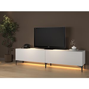 Napoli 200 Cm Led Işıklı Geniş Dolaplı Minifiksli Tv Ünitesi - Tv Sehpası - Beyaz