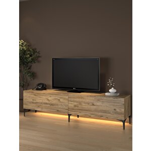 Napoli 200 Cm Led Işıklı Geniş Dolaplı Minifiksli  Tv Ünitesi - Tv Sehpası - Atlantik Çam