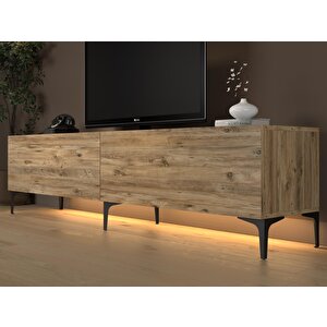 Napoli 200 Cm Led Işıklı Geniş Dolaplı Minifiksli  Tv Ünitesi - Tv Sehpası - Atlantik Çam